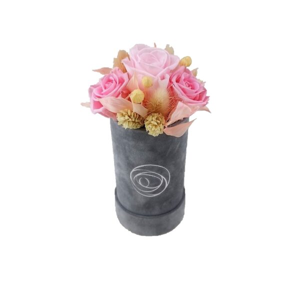 Rose Belle Box XS szary DeLuxe z różowymi różyczkami