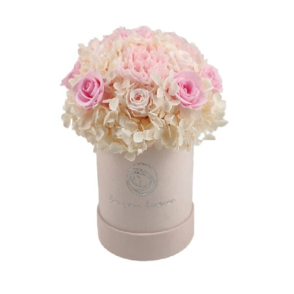 Rose Belle Box S różowy DeLuxe pastelowy z hortensją