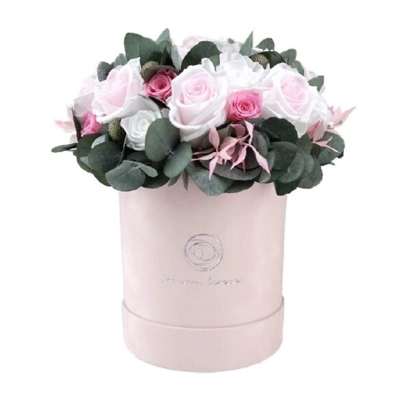 Rose Belle Box M różowy DeLuxe z eukaliptusem