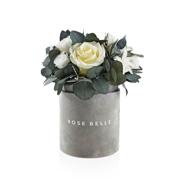 Rose Belle Box flokowany z eukaliptusem rozmiar s